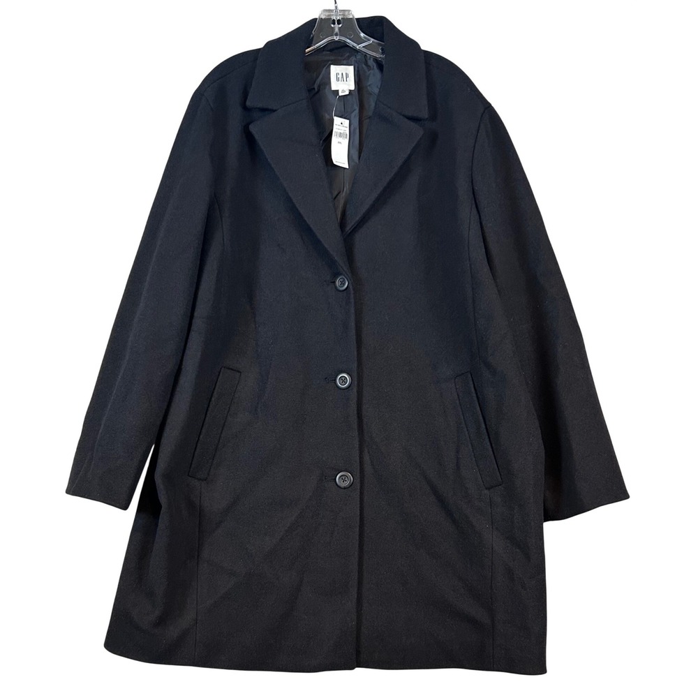 NWT Gap‎ Women Black Wool Blend Button Front Car Coat XXL Classic Fall Plus Size